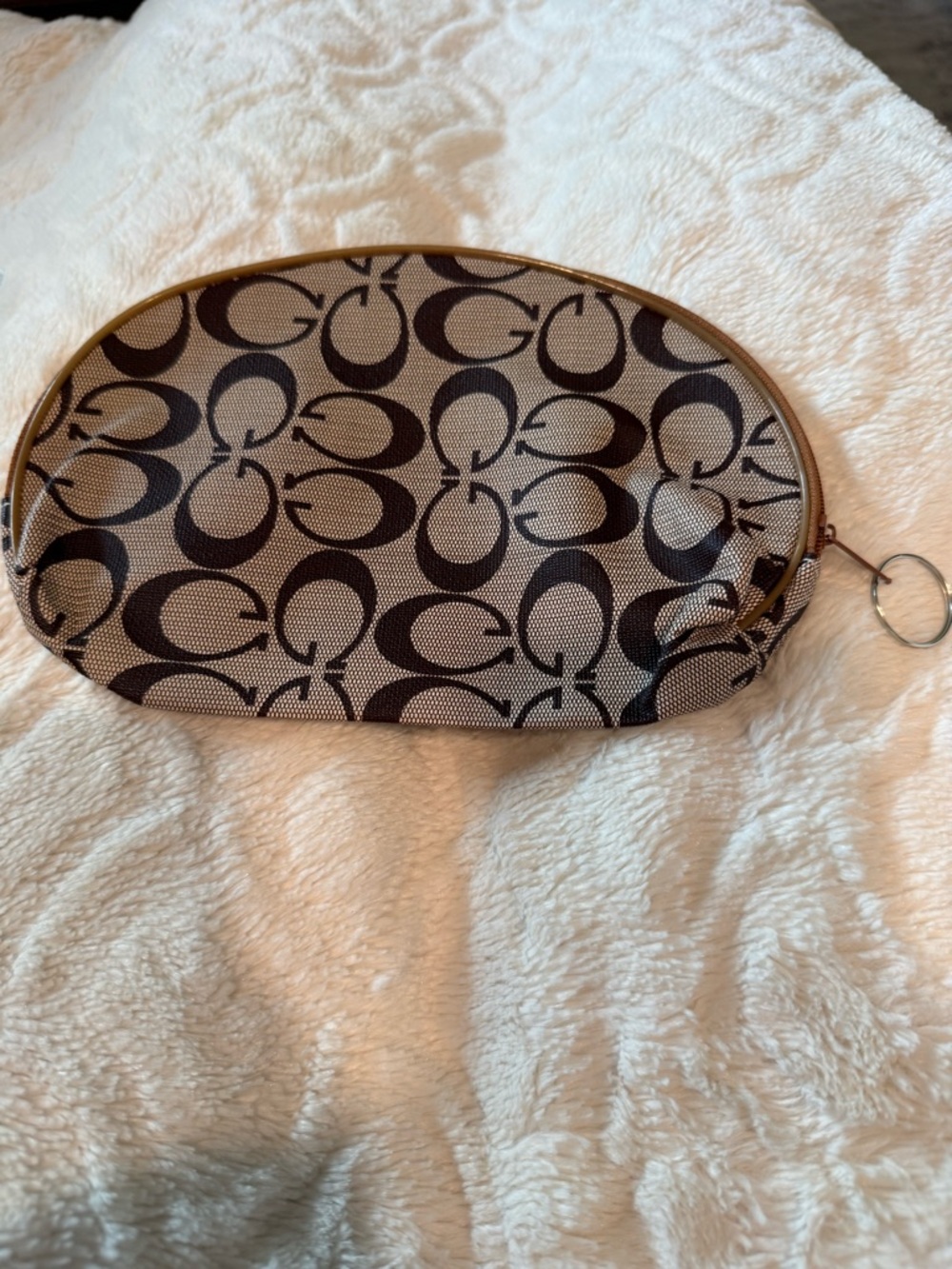 Brown/Tan Signature Zip Cosmetic Pouch with Keyring